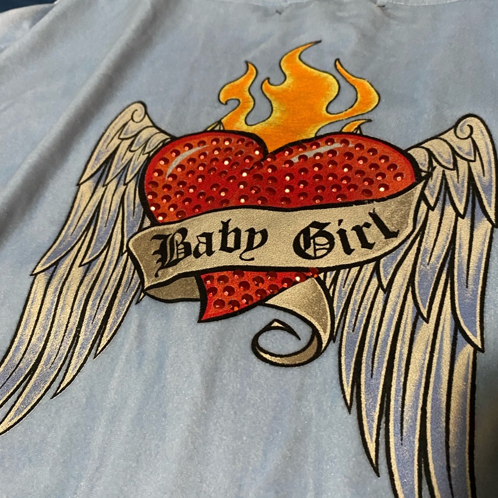 Baby Girl sacred heart rhinestone velour cropped hoodie